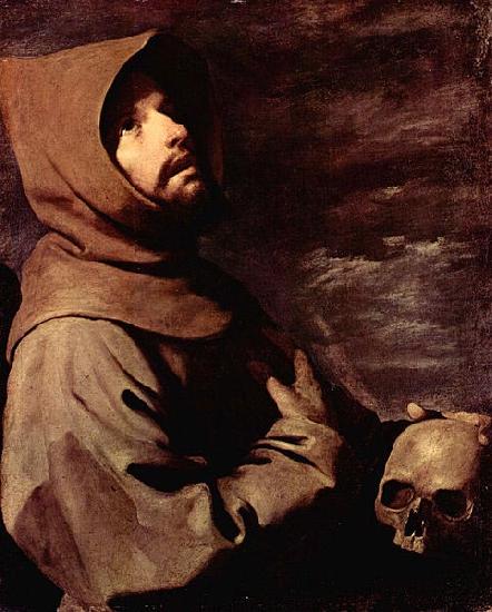 Francisco de Zurbaran Meditierender Hl. Franziskus mit Totenschadel oil painting image